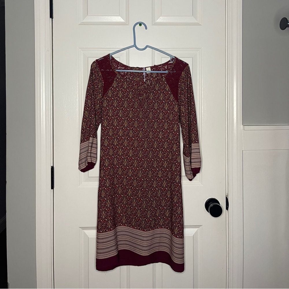 Ayla Charming Burgundy Patterned Dress